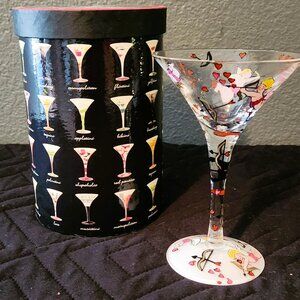 "Cupid's Bow" Hand Painted Martini Glass by Lolita! Never Used!